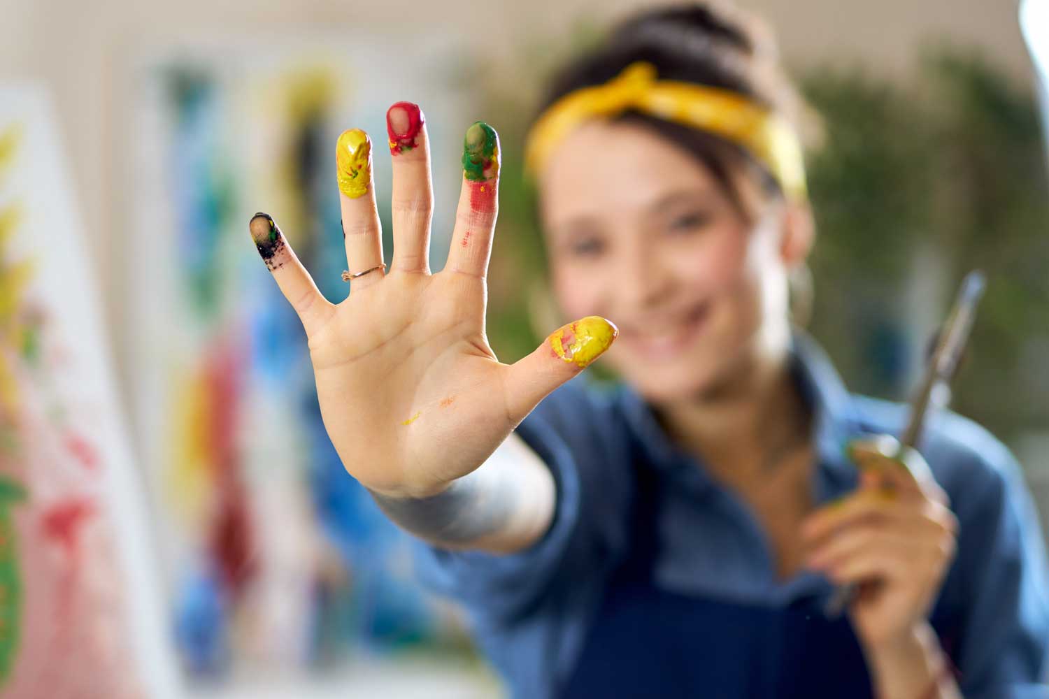 Mezcla de óleos en paleta de arte